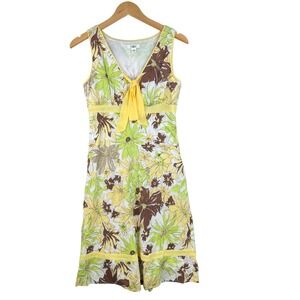 Cato Linen Blend Floral Print Fairy-Core Sleeveless Dress size 4 Green/Brown‎